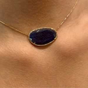 Blue Rough Sapphire Diamond Necklace